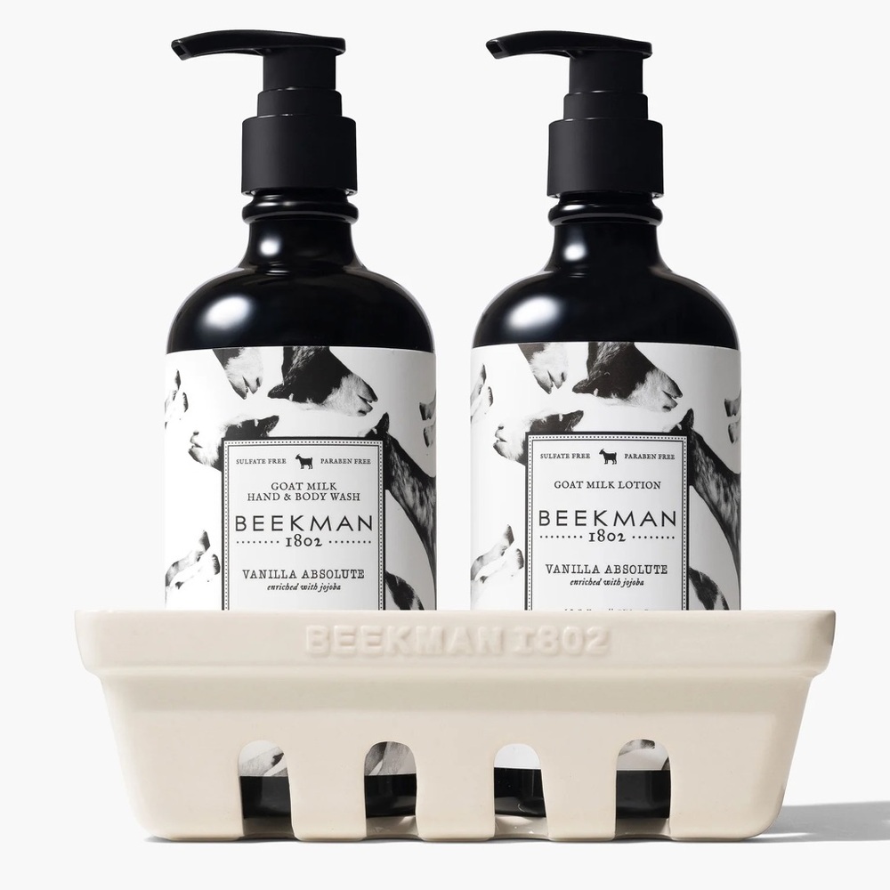 116. Beekman 1802 Vanilla Absolute Caddy Set- hand/body wash & lotion, gift set